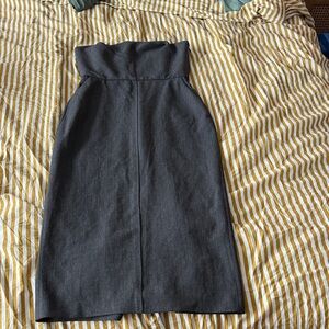 Strapless Charcoal Gray Midi Dress - Classic Pencil Silhouette